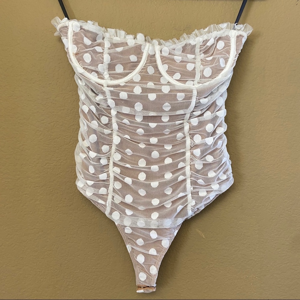 Majorelle Wyn Polka Dot Mesh Bustier Bodysuit M